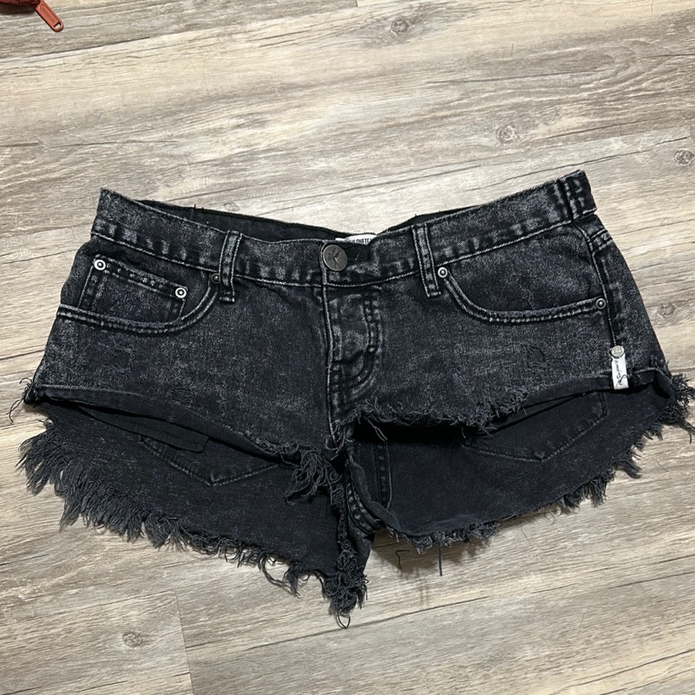 One Teaspoon Black Distressed Jean Shorts